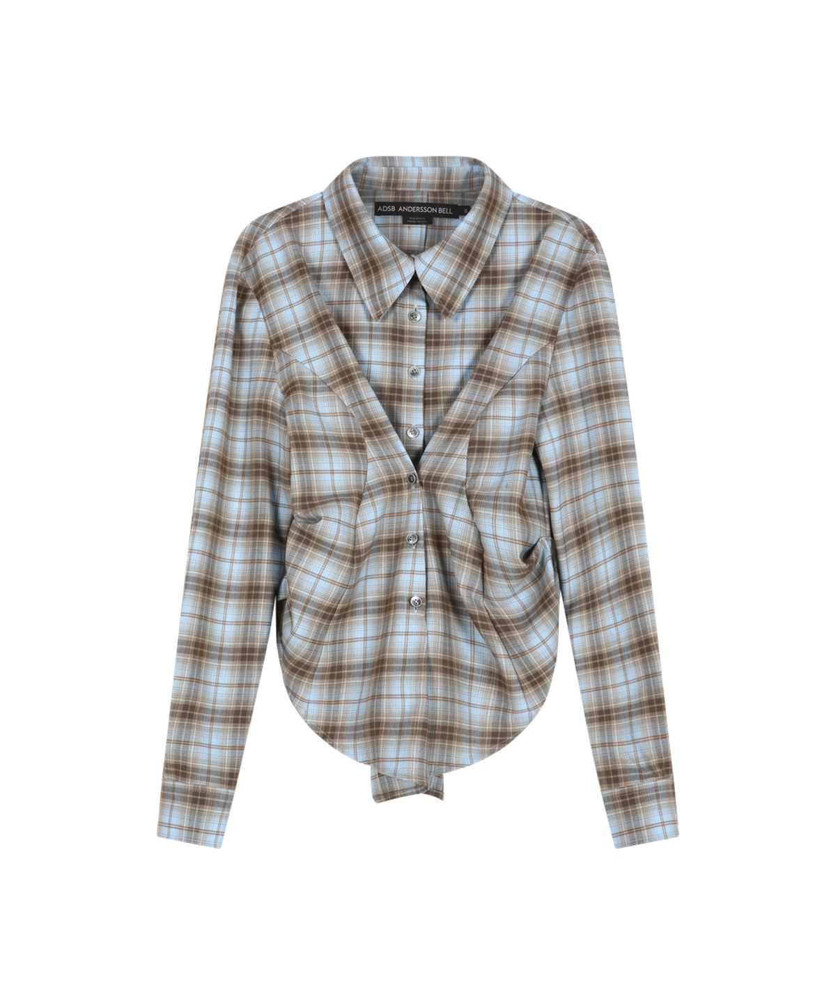 앤더슨벨(ADSB ANDERSSON BELL) CHECK DRAPED WAIST SHIRT (BLUE/ORANGE)