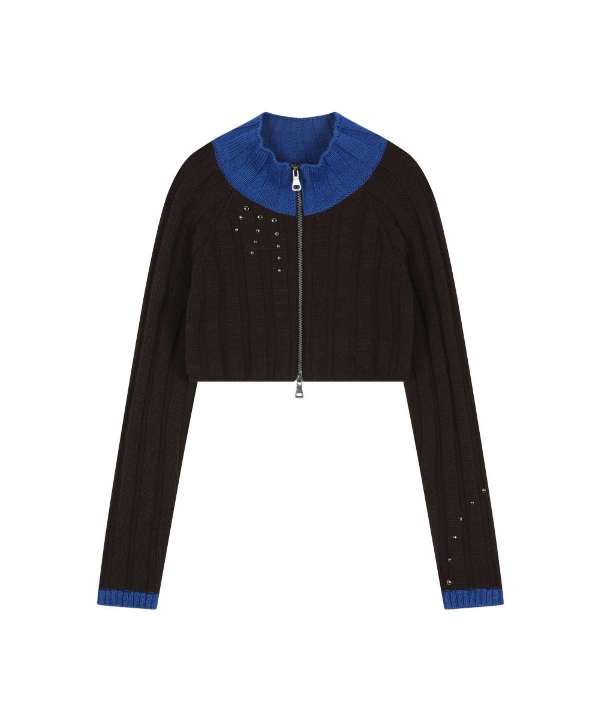 앤더슨벨(ADSB ANDERSSON BELL) STUDDED WIDE RIB CROP ZIP-UP (BROWN/BLUE)