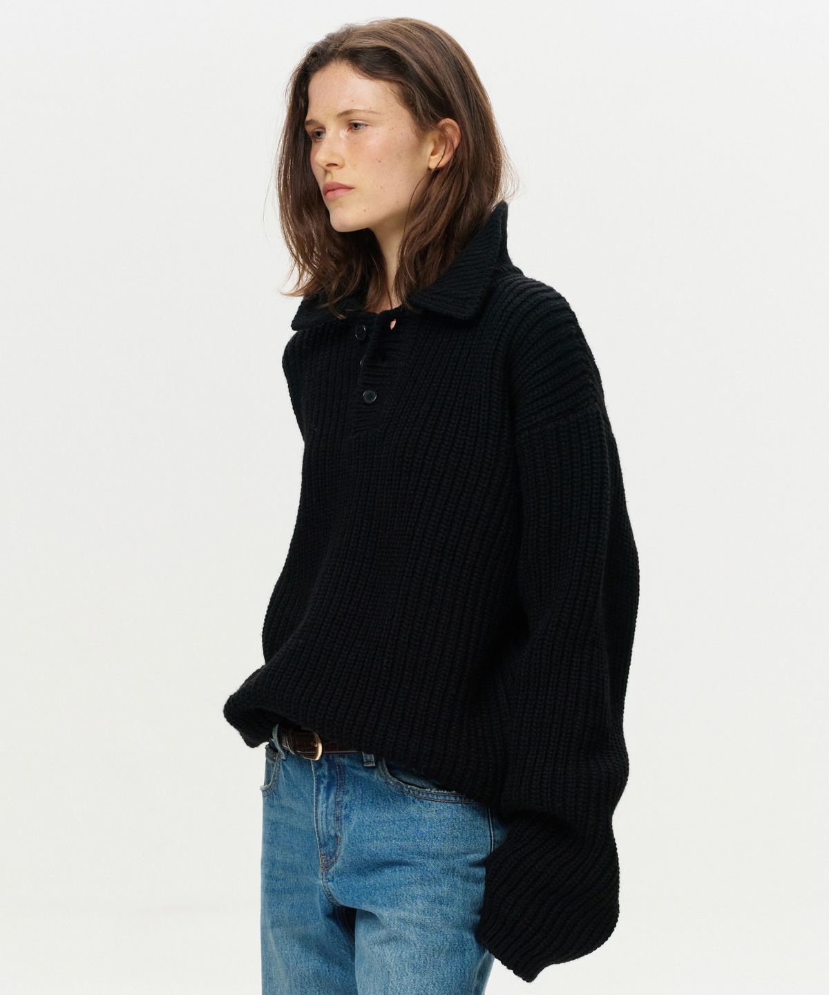 이알에이(ERA) UNISEX ERA HEAVY GAUGE COLLAR KNIT - BLACK