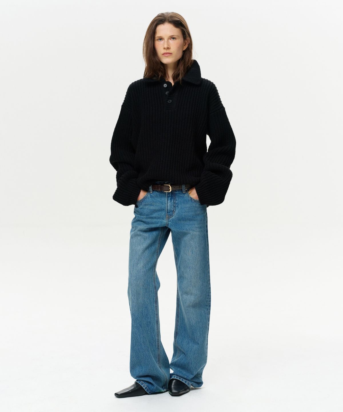 이알에이(ERA) UNISEX ERA HEAVY GAUGE COLLAR KNIT - BLACK