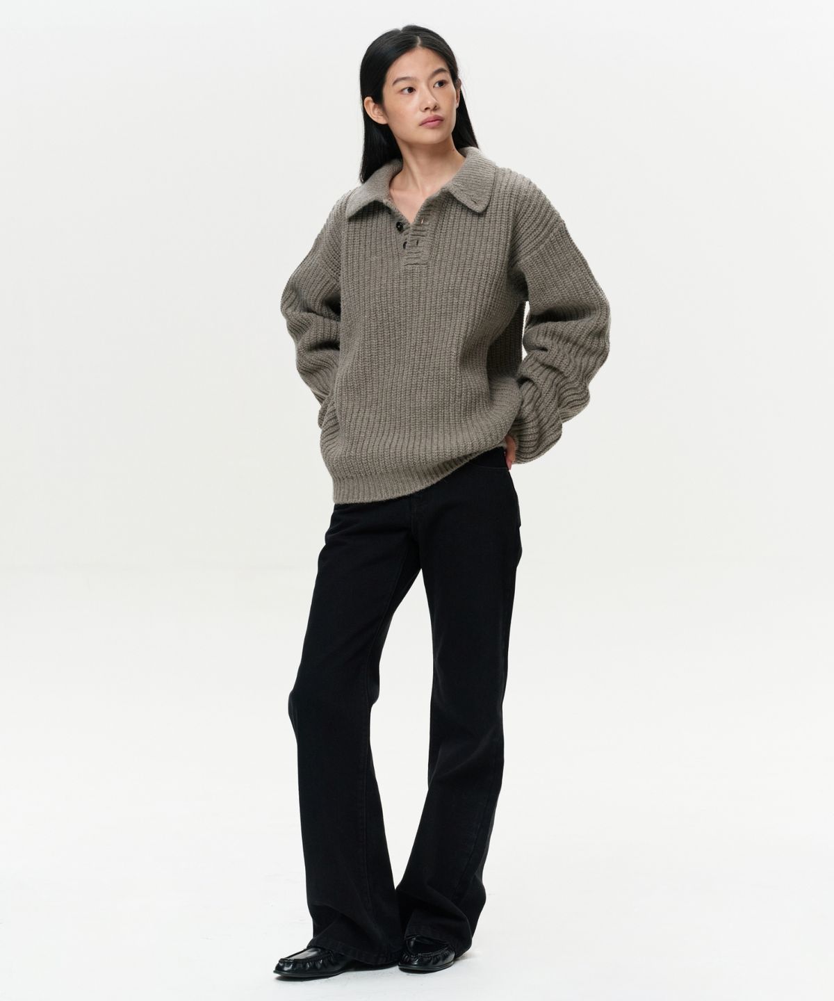 이알에이(ERA) UNISEX ERA HEAVY GAUGE COLLAR KNIT - MUSHROOM