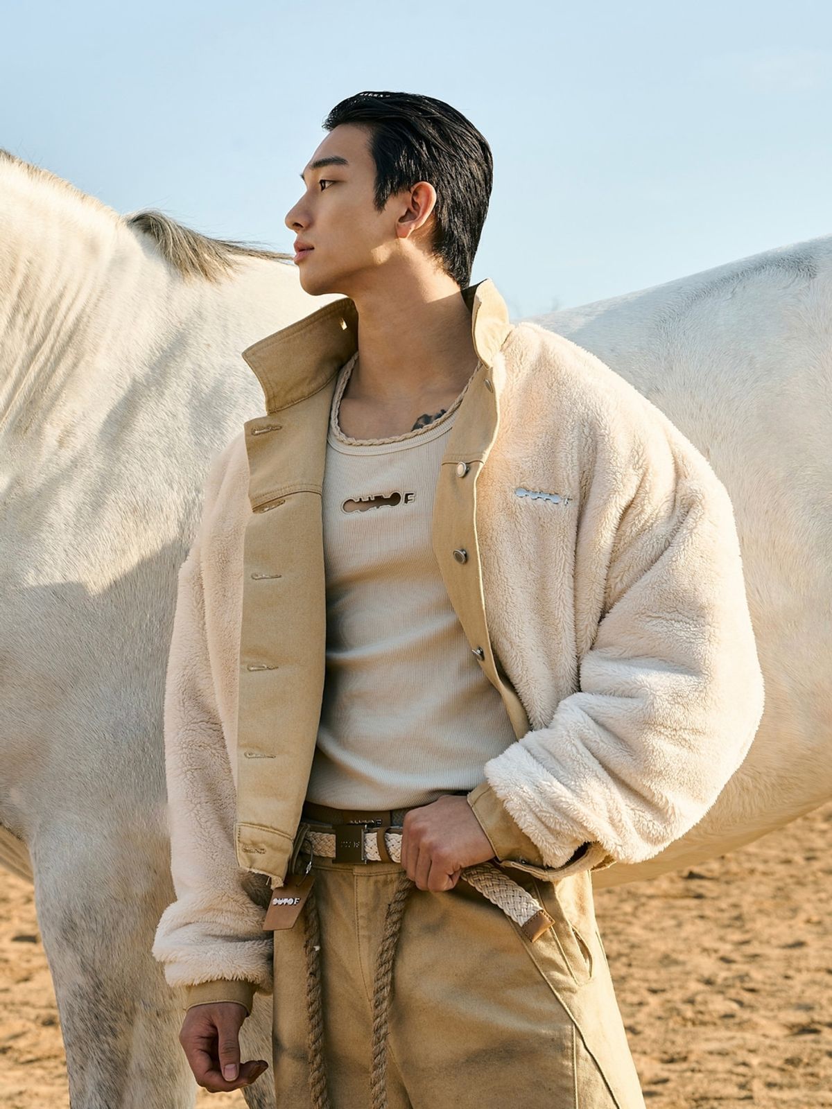 아웃오브(OUTOF) Khaki Denim Reversible Fleece Jacket