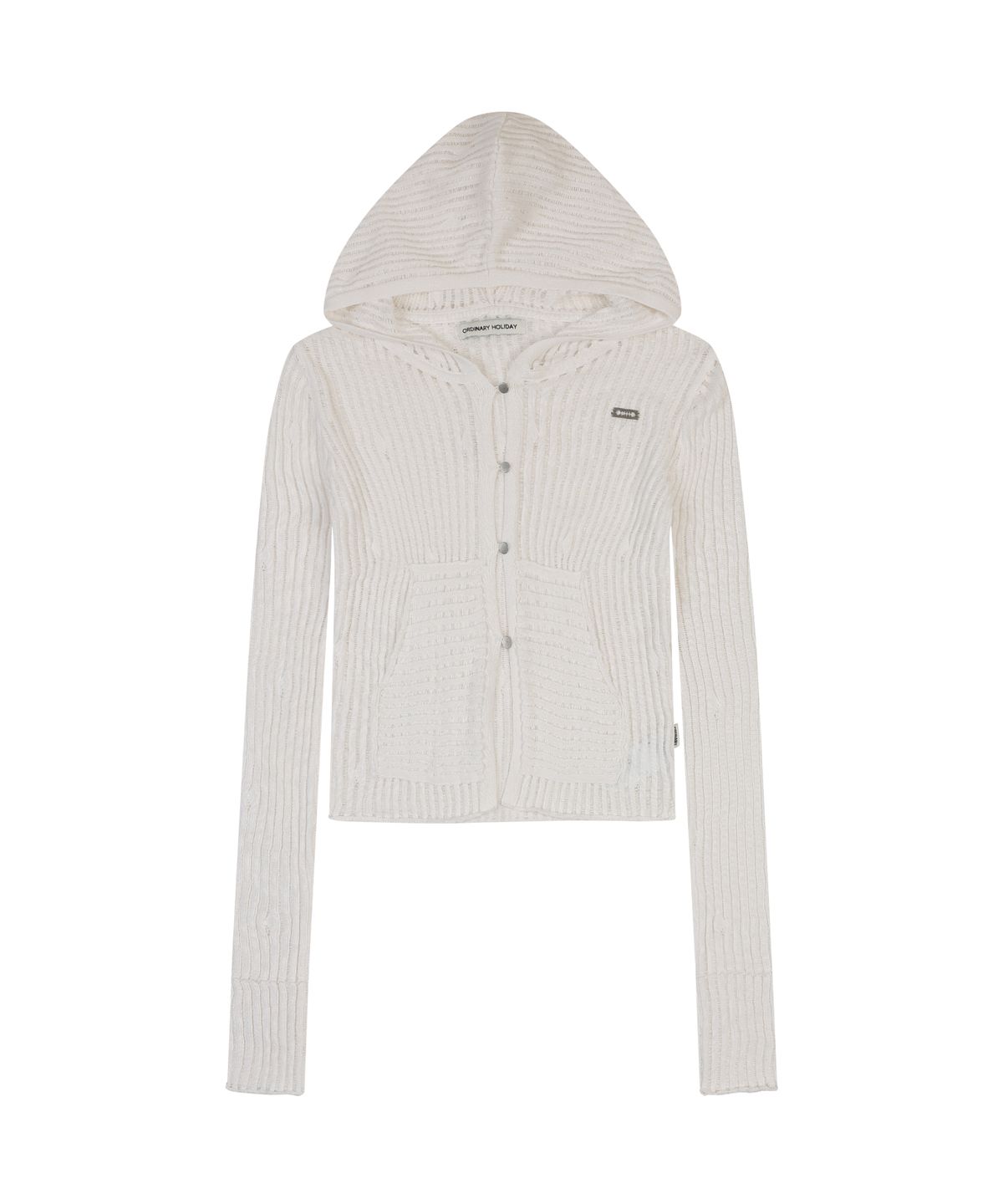 오디너리 홀리데이(ORDINARY HOLIDAY) SHEER RIBBED HOODED CARDIGAN [IVORY]
