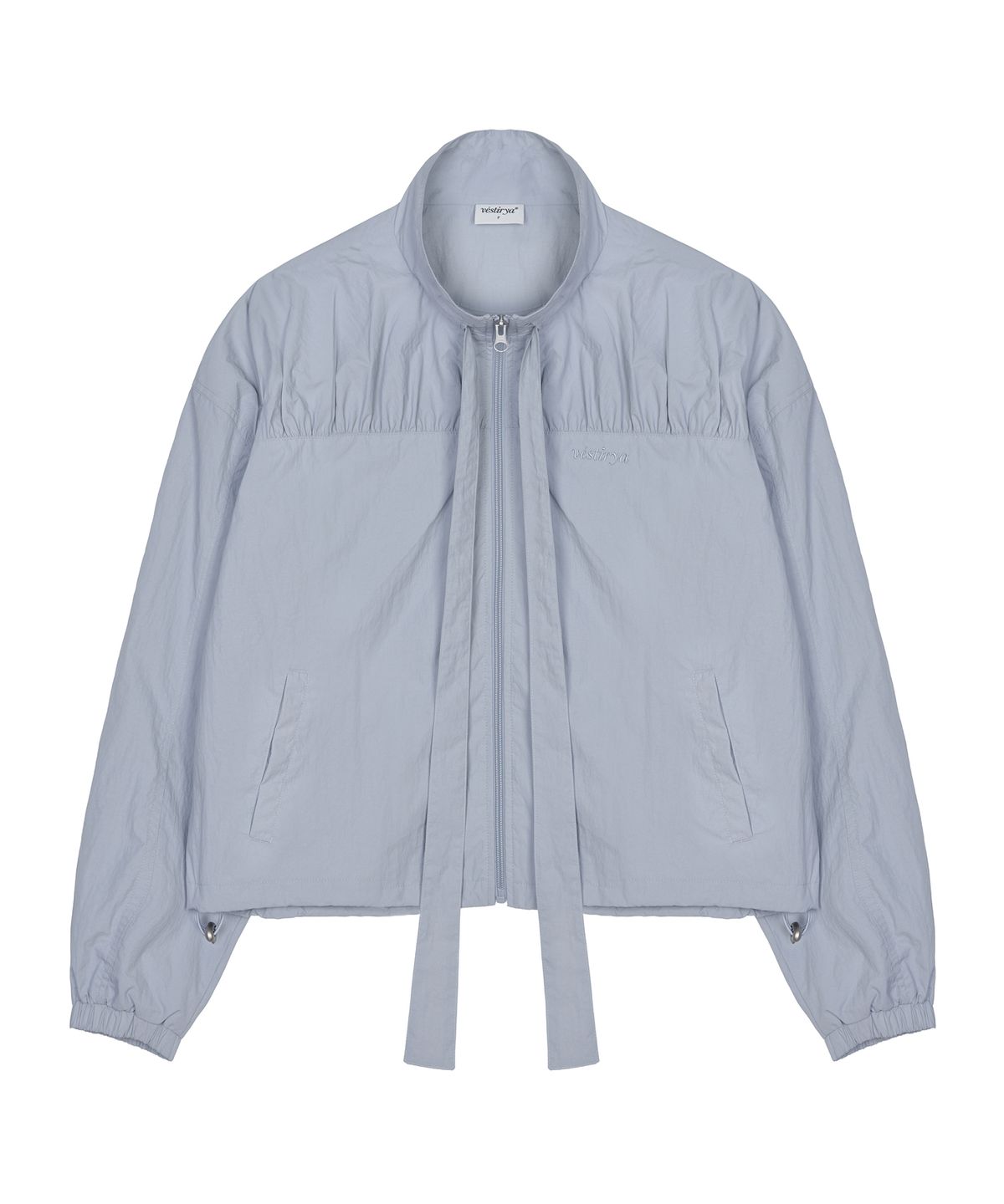 베스티리아(VESTIRYA) Ribbon Windbreaker Jacket Grey Blue