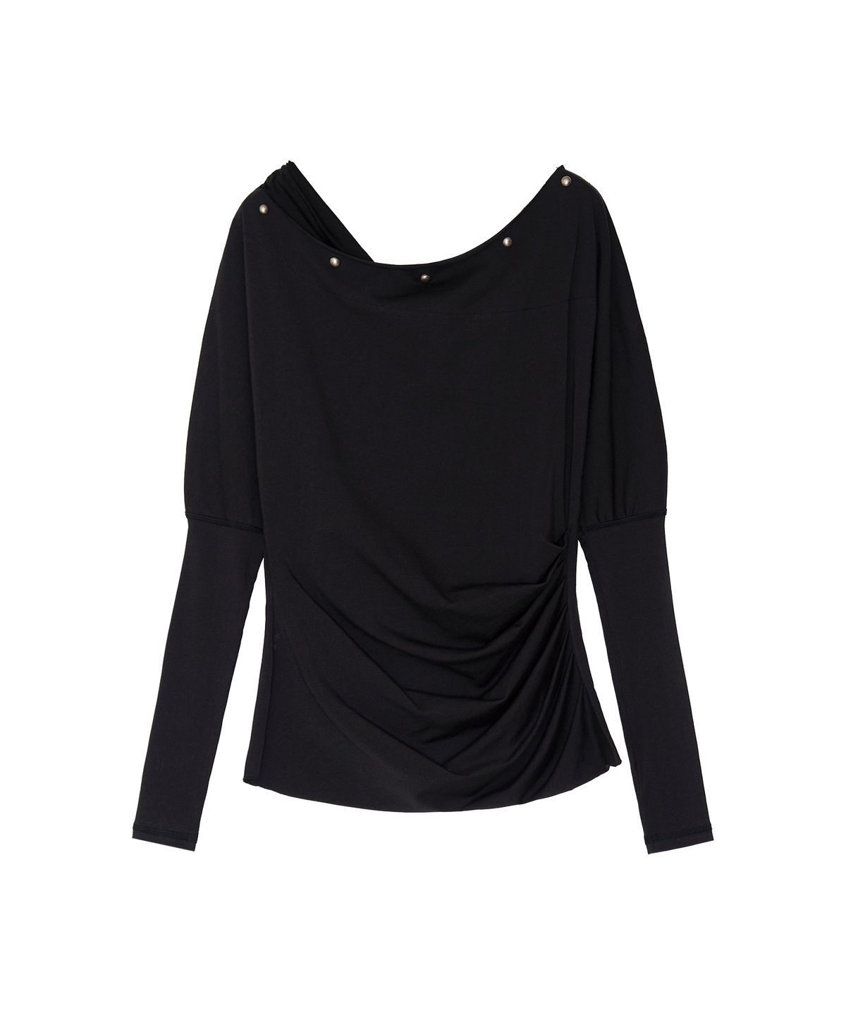 긴스키(GINSUKI) STUDDED OFF-SHOULDER SHIRRING LONG SLEEVE (BLACK)