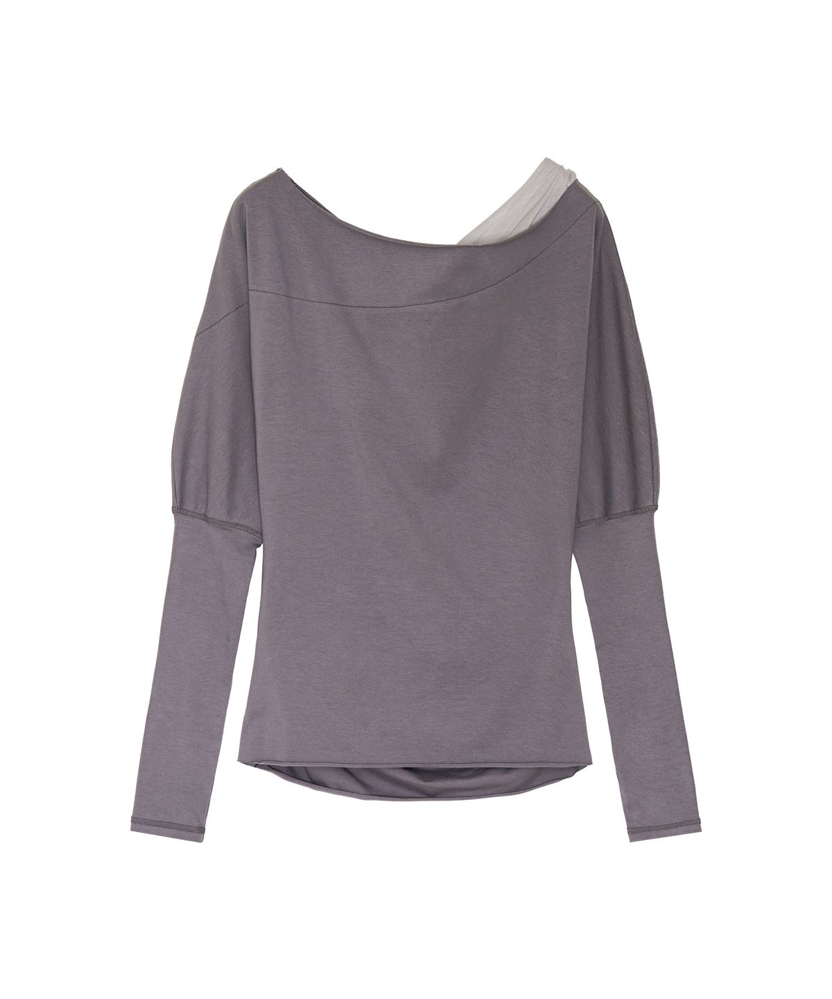긴스키(GINSUKI) [긴스키 X 물바다]STUDDED OFF-SHOULDER SHIRRING LONG SLEEVE (GREY)