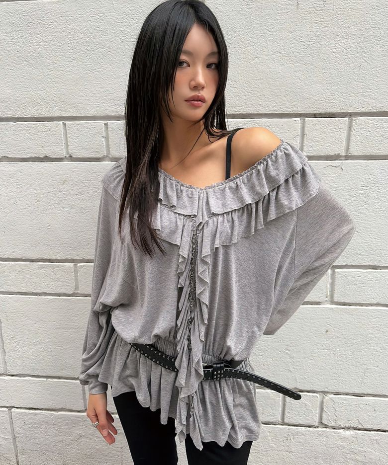 [긴스키 X 물바다]BOHEMIAN RUFFLE LAYERED T-SHIRTS (GREY)