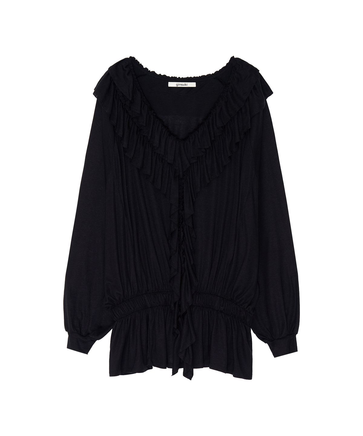 긴스키(GINSUKI) BOHEMIAN RUFFLE LAYERED T-SHIRTS (BLACK)