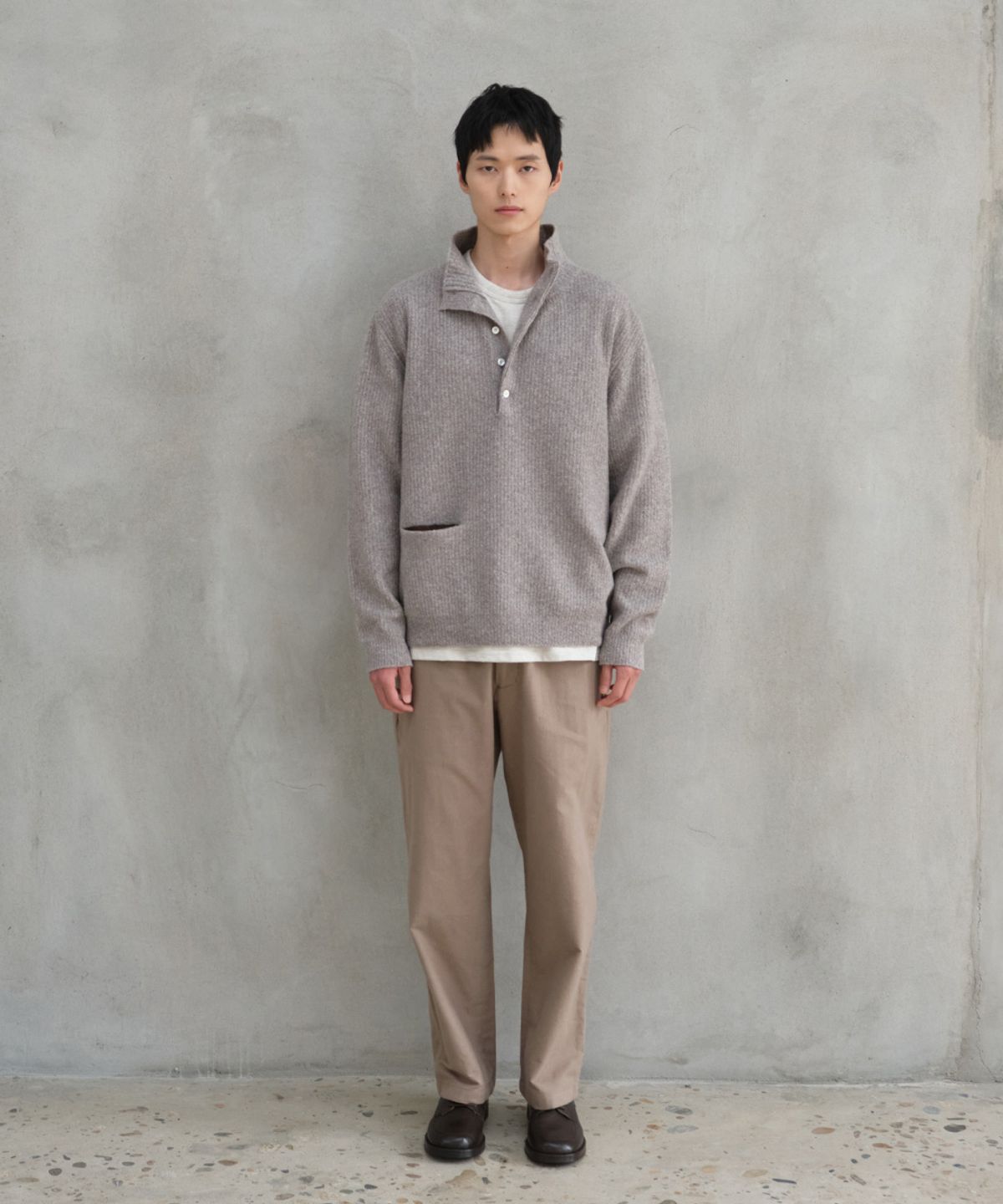 홀리선(HORLISUN) Phoebe High Neck Button Knit Melange Beige