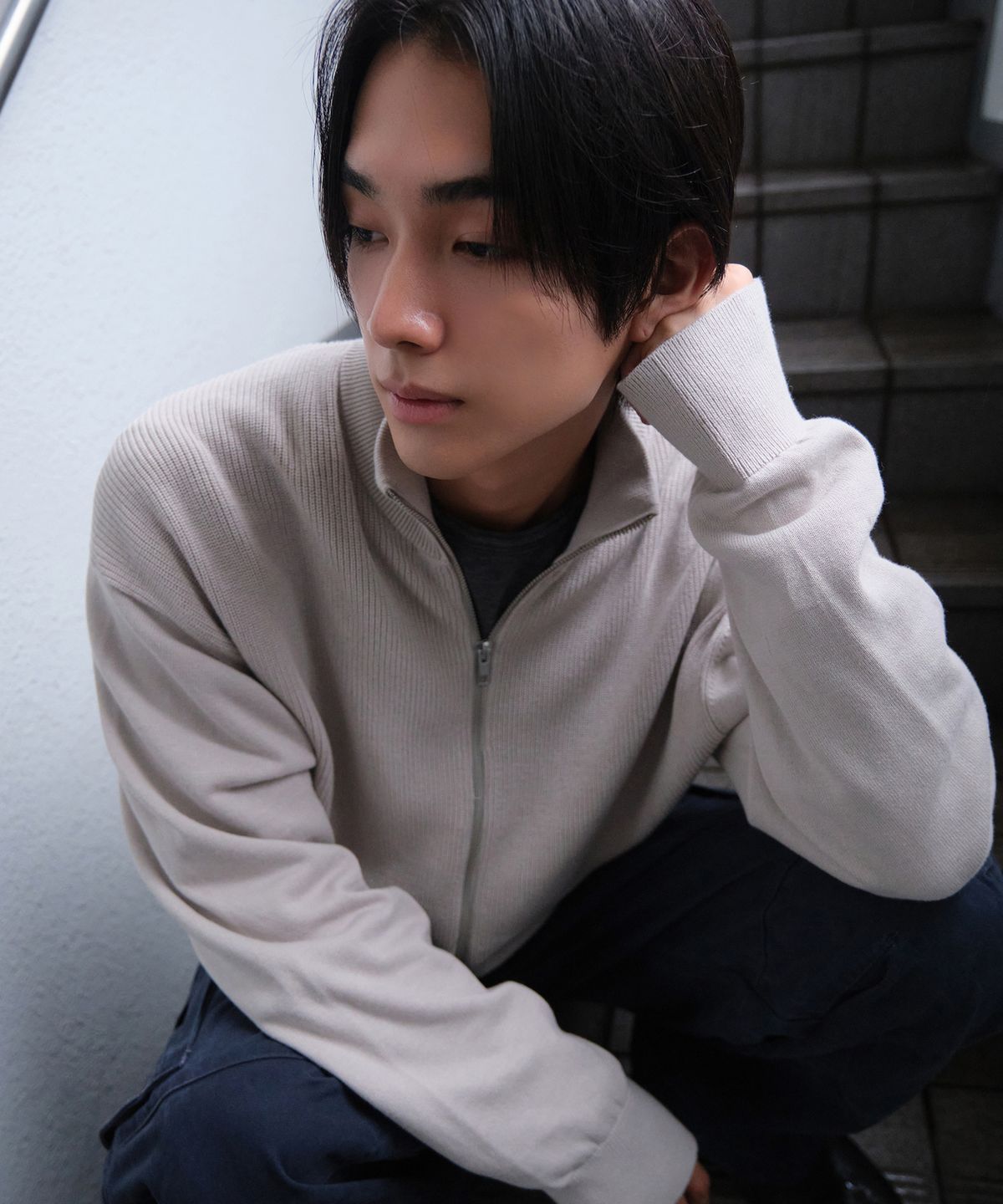 후브스(HOOVES) [데일리룸X후브스]하이넥 텍스처 니트 집업-3Color