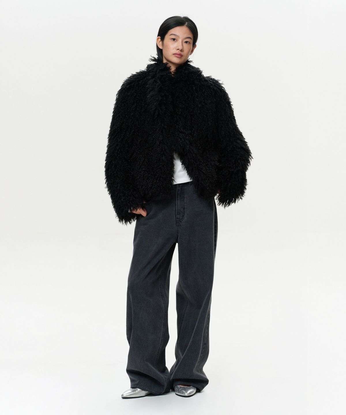 이알에이(ERA) WOMEN ERA WIDE FIT DENIM PANTS - DARK GRAY
