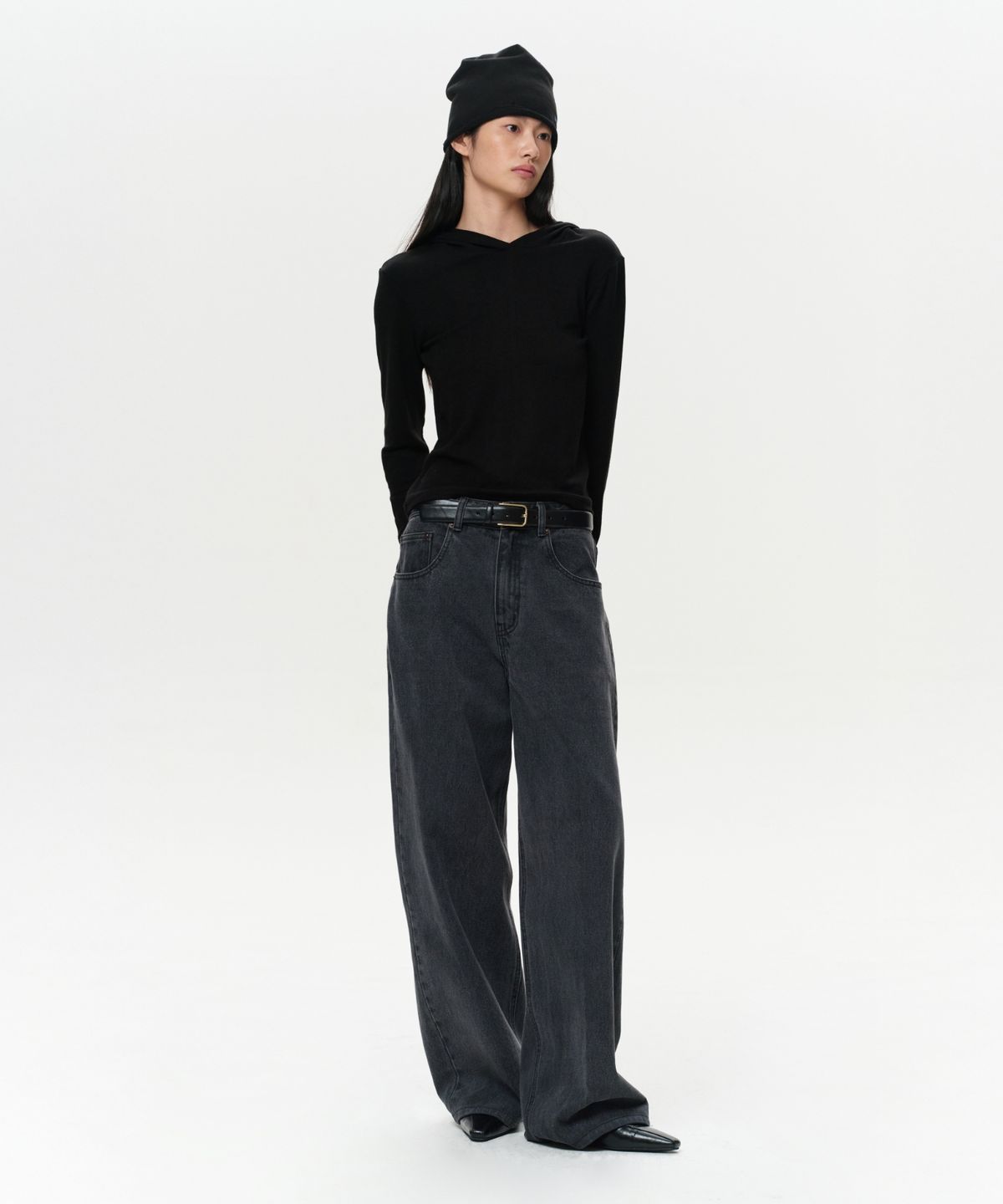 이알에이(ERA) WOMEN ERA WIDE FIT DENIM PANTS - DARK GRAY