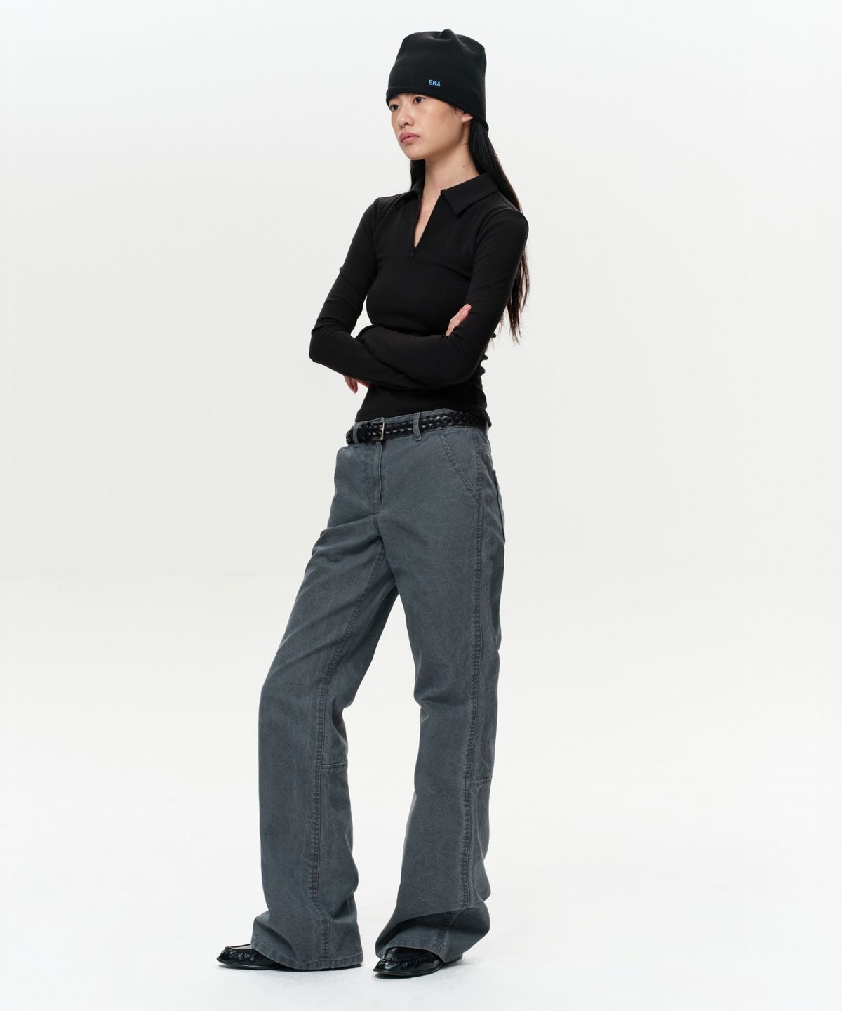 이알에이(ERA) WOMEN ERA WASHED FLARE WORK PANTS - VINTAGE GRAY