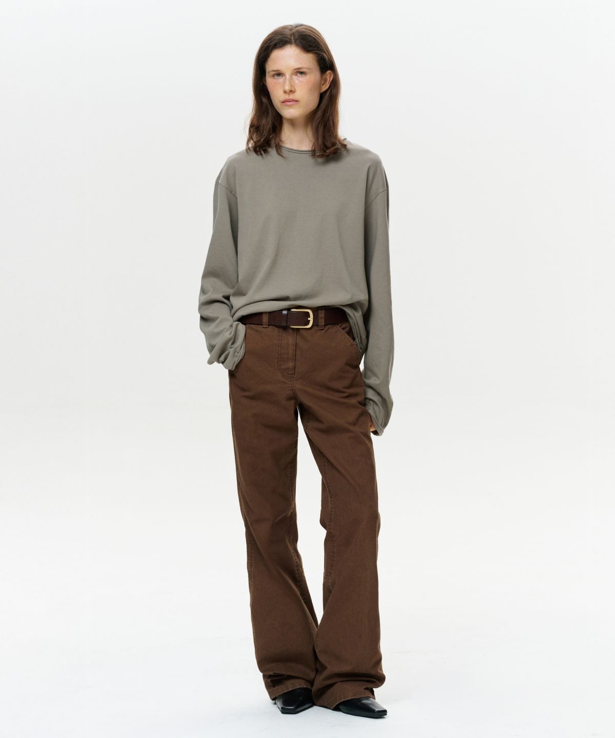 이알에이(ERA) WOMEN ERA WASHED FLARE WORK PANTS - VINTAGE BROWN