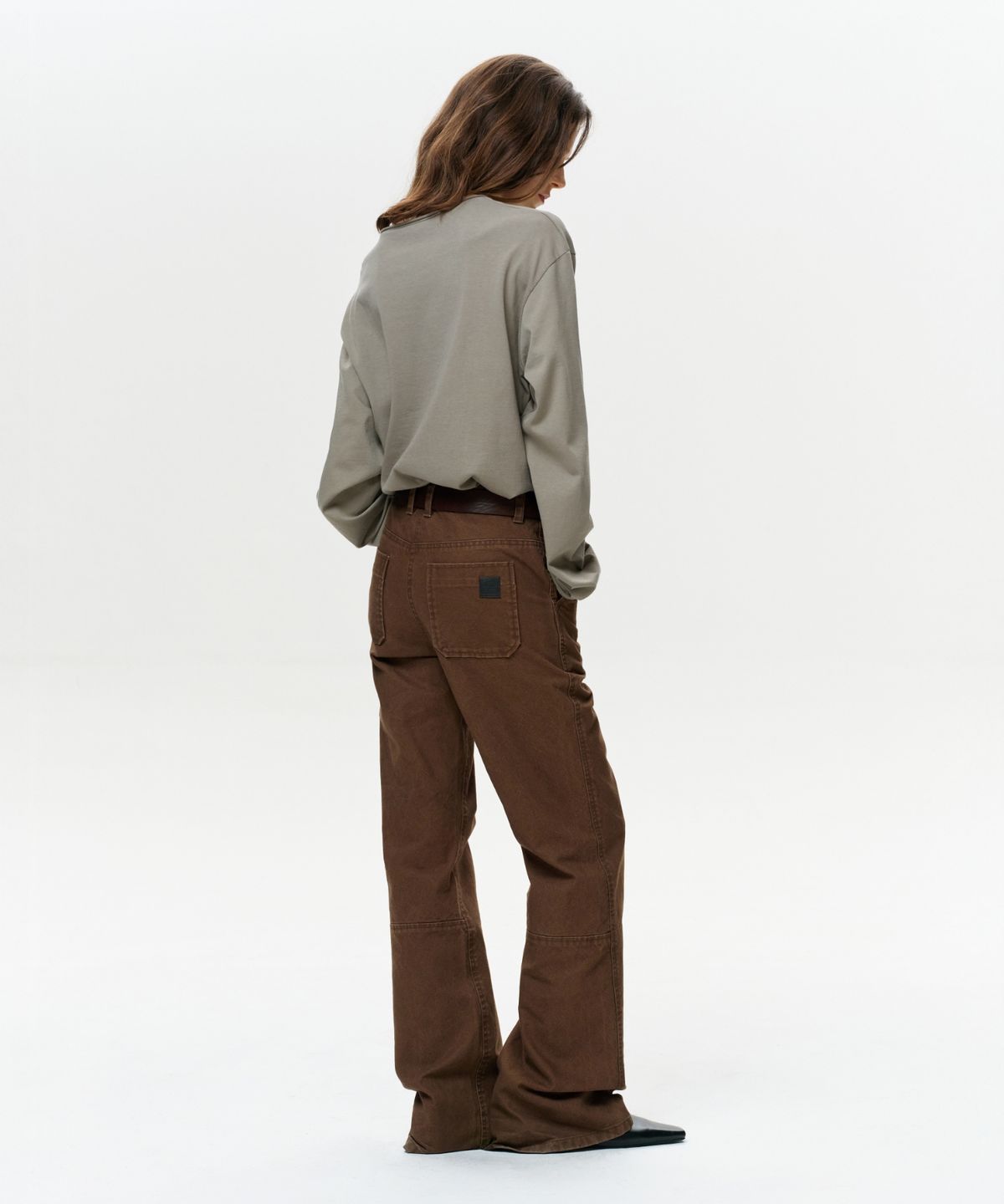 이알에이(ERA) WOMEN ERA WASHED FLARE WORK PANTS - VINTAGE BROWN