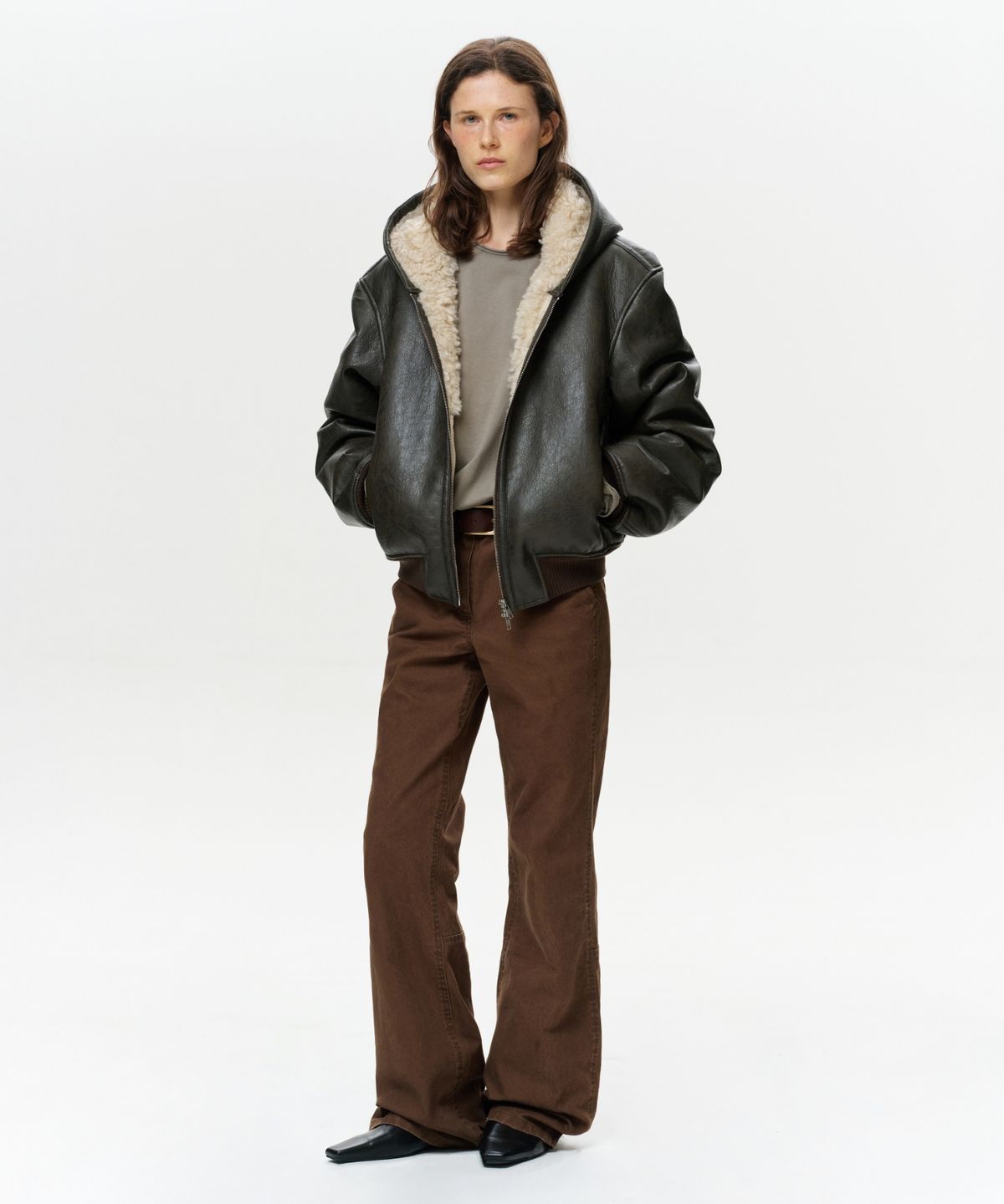 이알에이(ERA) WOMEN ERA WASHED FLARE WORK PANTS - VINTAGE BROWN