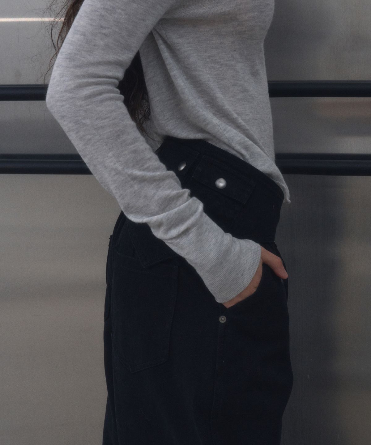 긴스키(GINSUKI) BELTED WAIST BAND PANTS (BLACK)