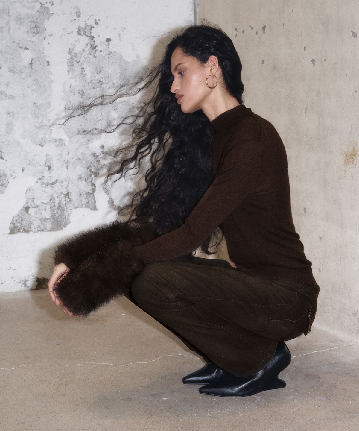 긴스키(GINSUKI) [긴스키 X 물바다]BACK STRAP VINTAGE DENIM PANTS (BROWN)