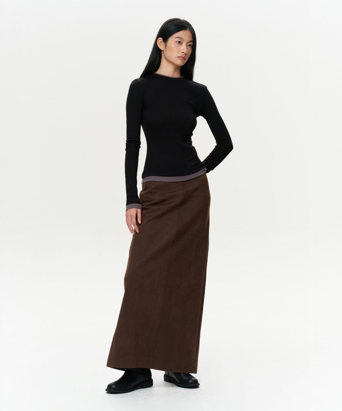 이알에이(ERA) WOMEN ERA FAUX SUEDE MAXI SKIRT - BROWN