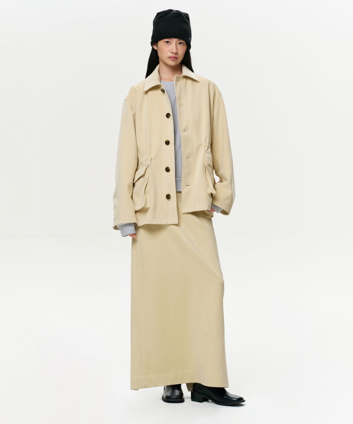 이알에이(ERA) WOMEN ERA FAUX SUEDE MAXI SKIRT - CREAM