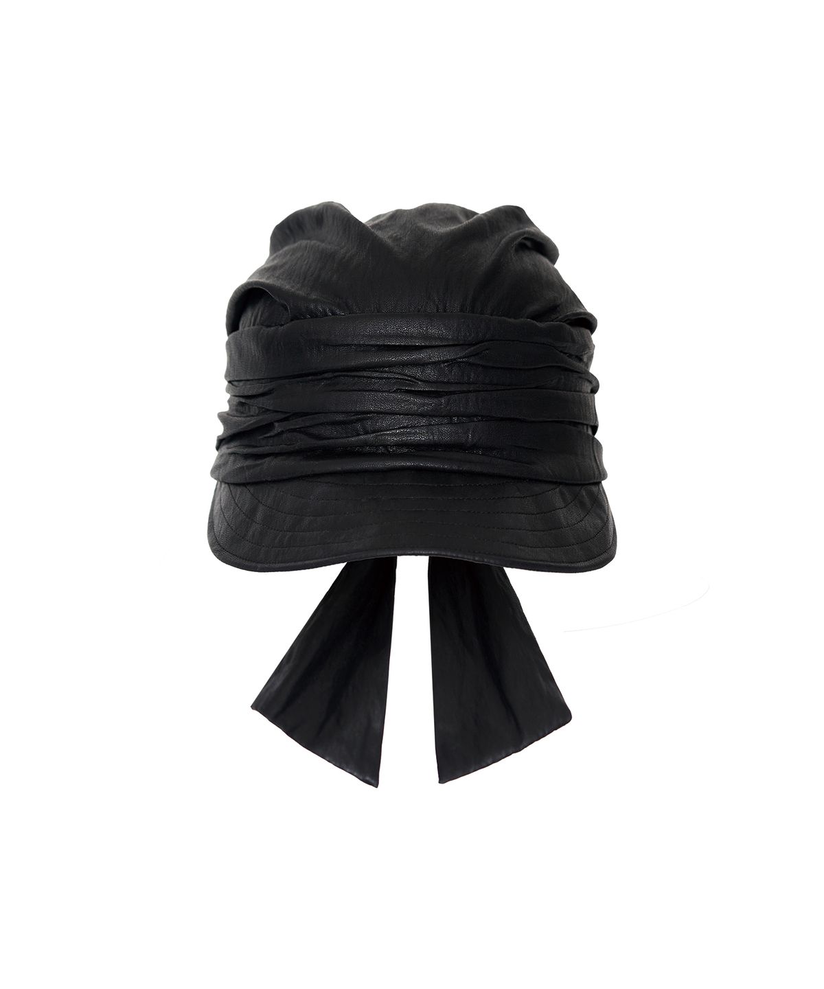 긴스키(GINSUKI) LEATHER SHIRRING TIE CAP (BLACK)