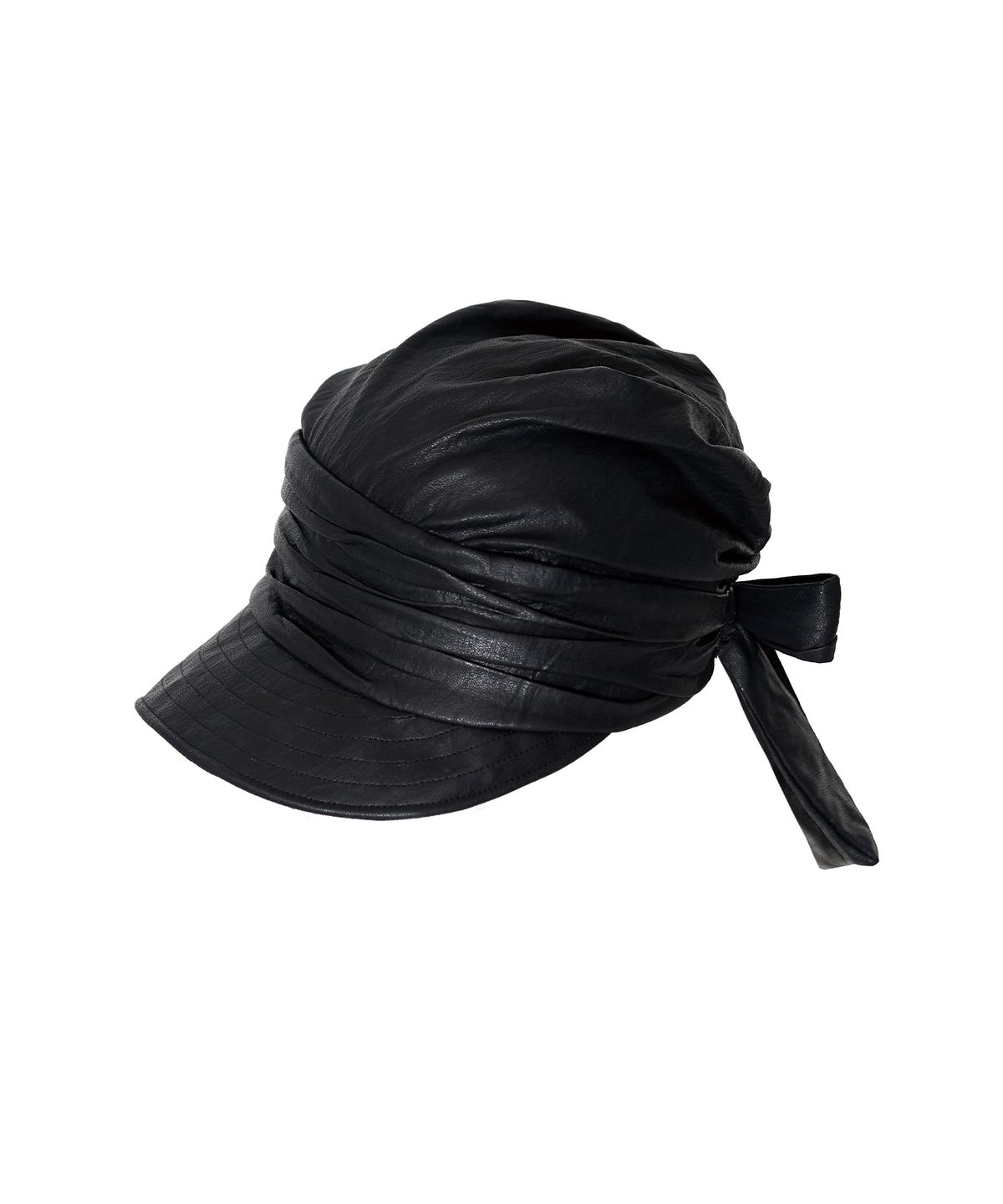 긴스키(GINSUKI) LEATHER SHIRRING TIE CAP (BLACK)