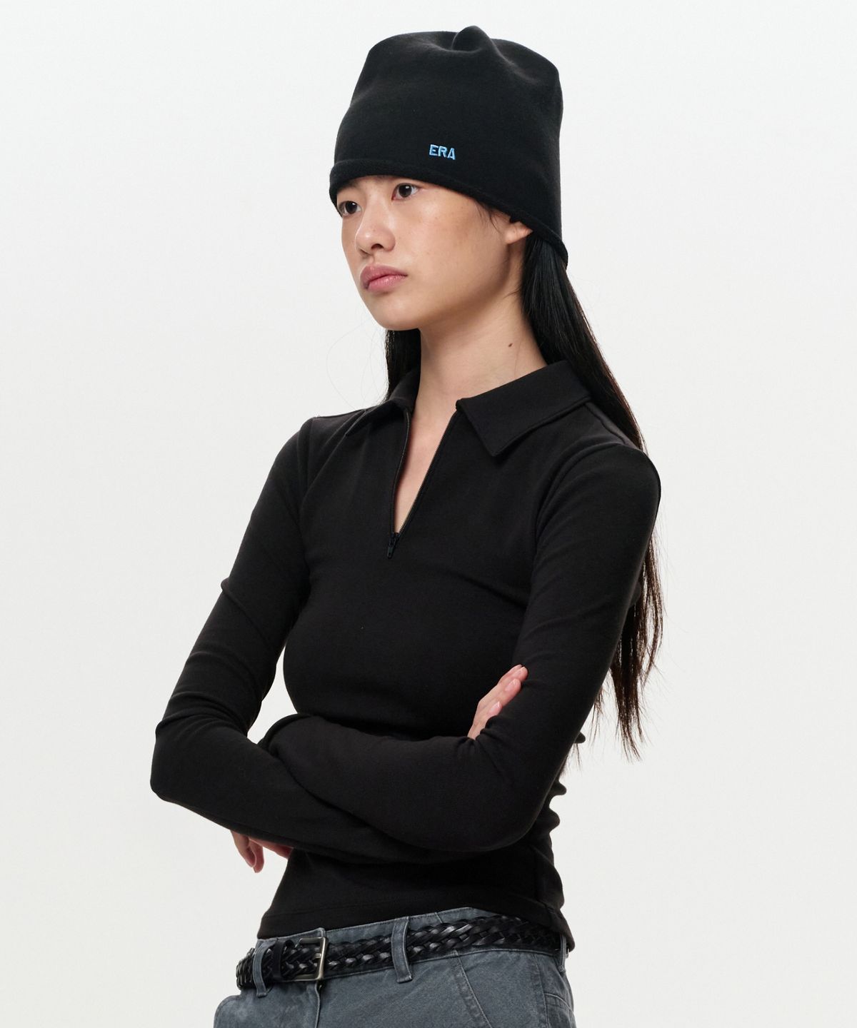 이알에이(ERA) WOMEN ERA SLIM HALF-ZIP LS - BLACK