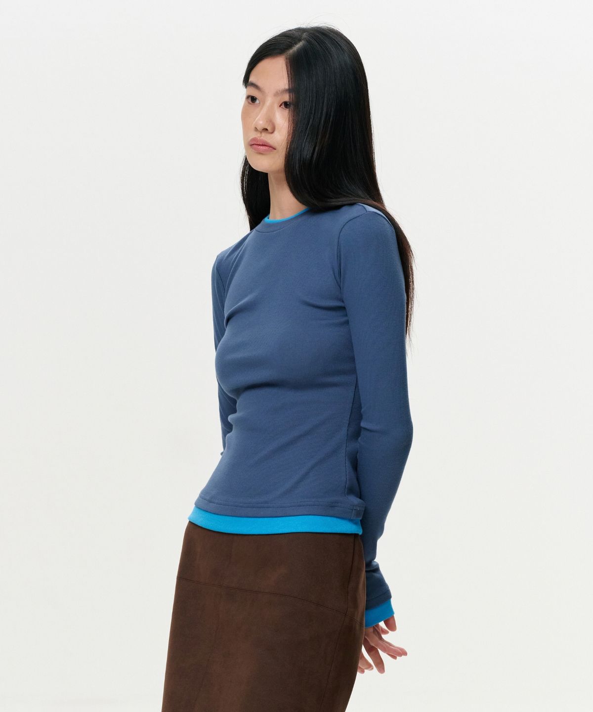 이알에이(ERA) WOMEN COLOR LAYERED SLIM RIB T - VINTAGE NAVY