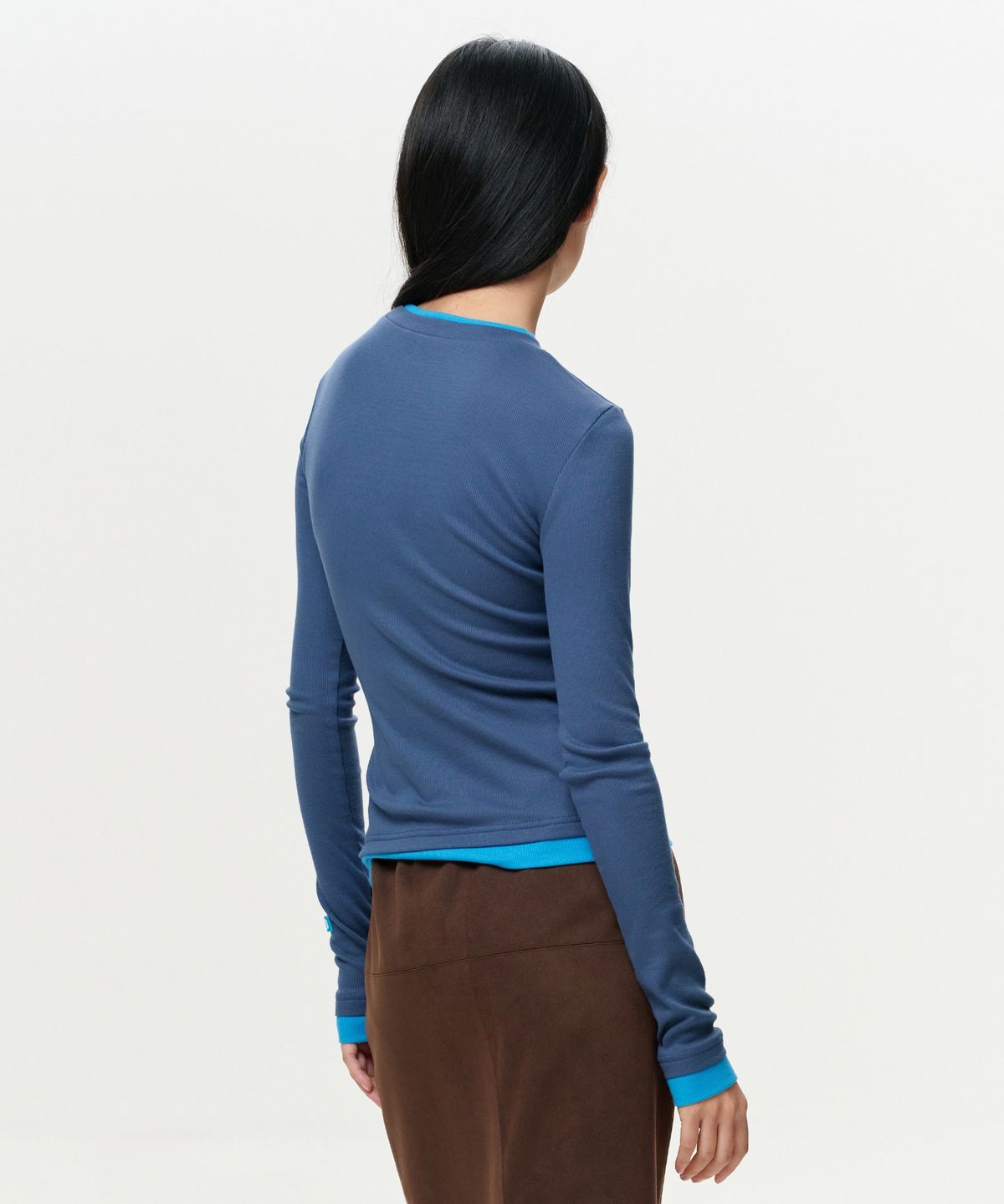 이알에이(ERA) WOMEN COLOR LAYERED SLIM RIB T - VINTAGE NAVY