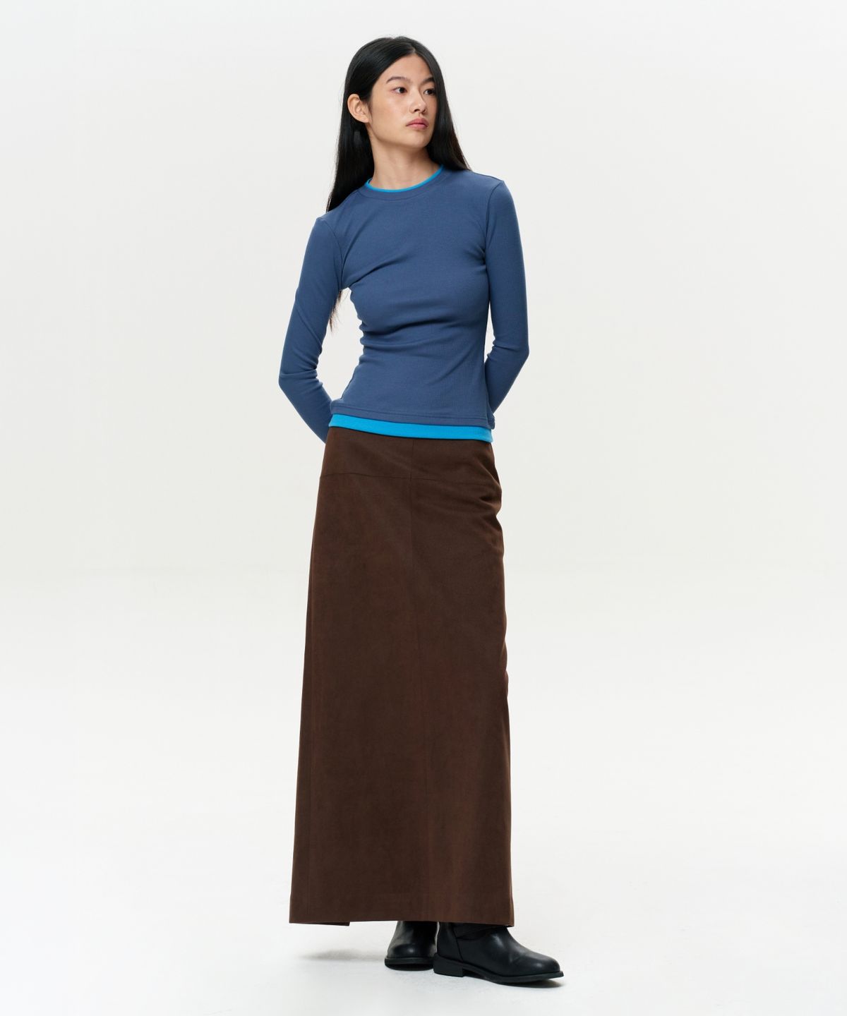이알에이(ERA) WOMEN COLOR LAYERED SLIM RIB T - VINTAGE NAVY