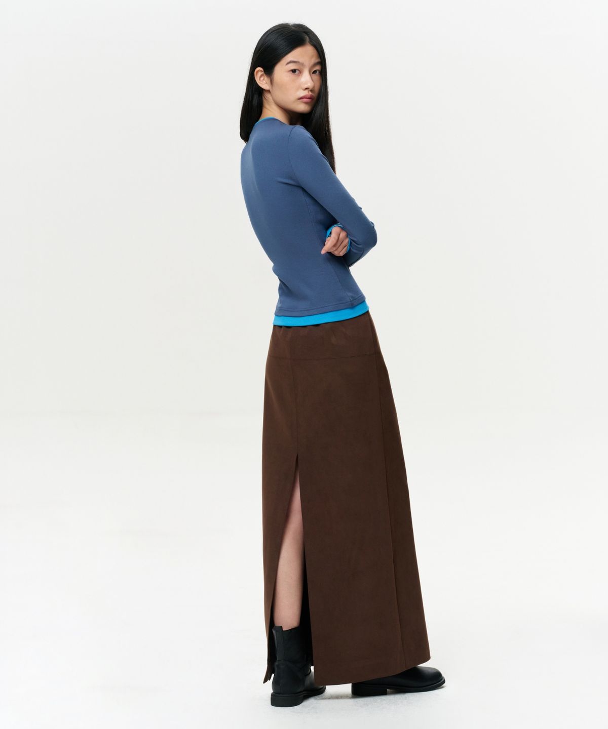 이알에이(ERA) WOMEN COLOR LAYERED SLIM RIB T - VINTAGE NAVY