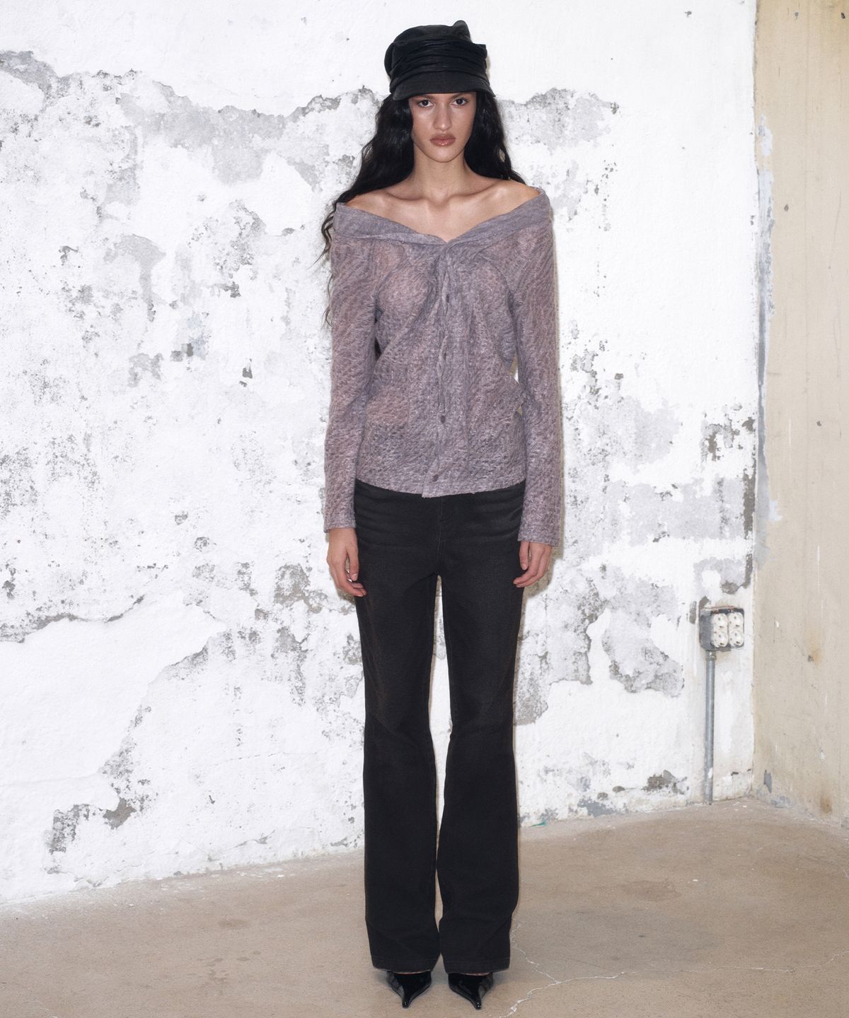 긴스키(GINSUKI) 2-WAY FOLD NECK SHIRT (PURPLE)