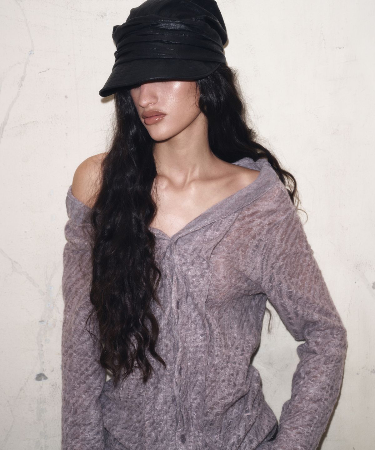 긴스키(GINSUKI) 2-WAY FOLD NECK SHIRT (PURPLE)