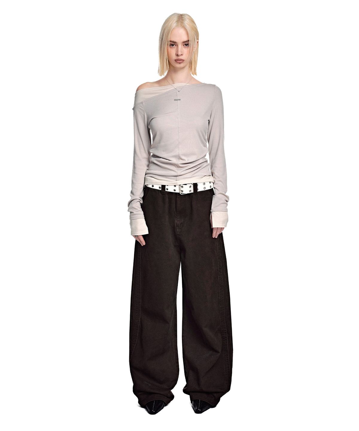세컨모놀로그(SECONDMONO) [옷미새 미홀 콜라보]Washed Panel Wide Pants [BROWN]_SEPT091BROWN
