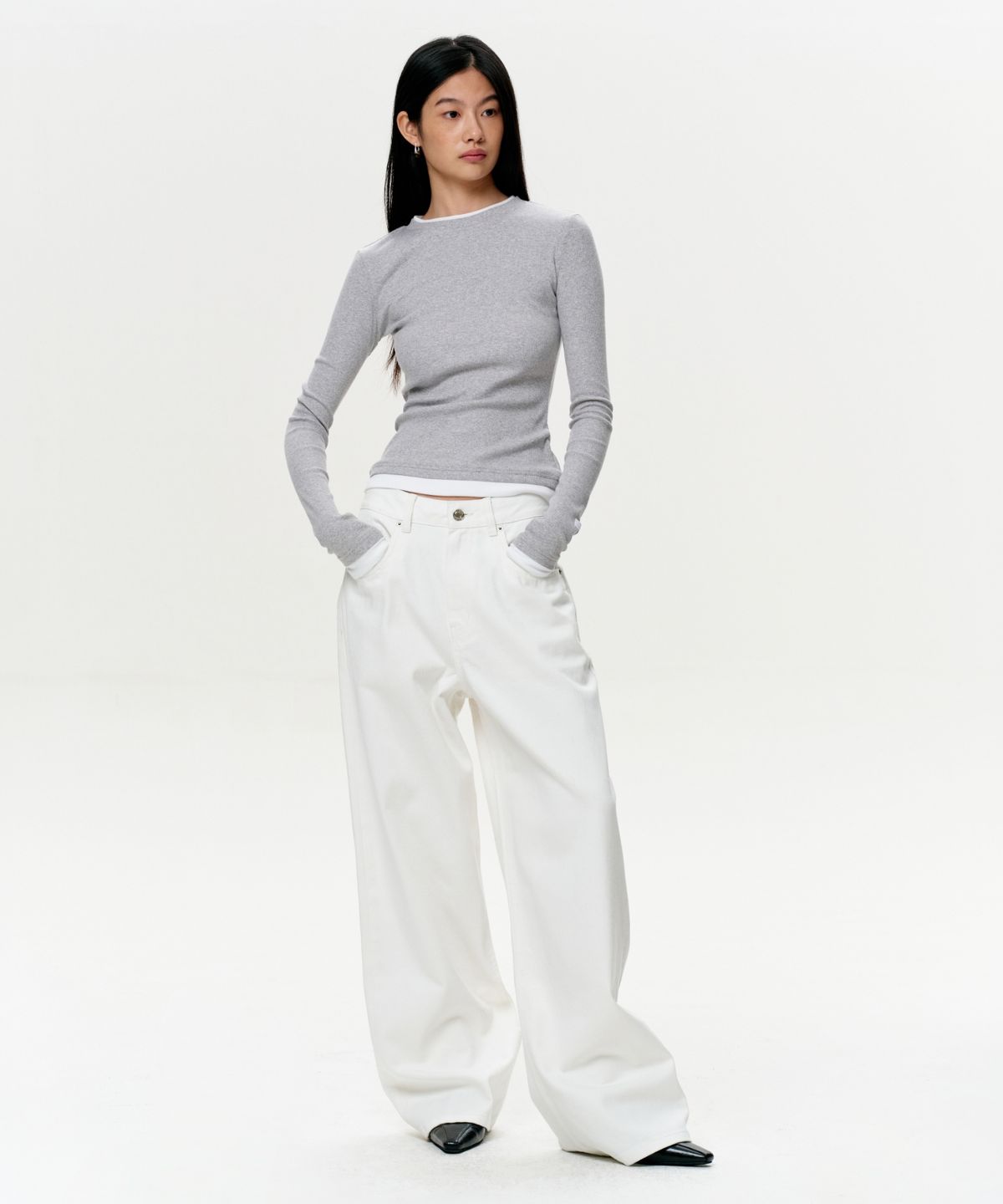 이알에이(ERA) WOMEN COLOR LAYERED SLIM RIB T - HEATHER GRAY