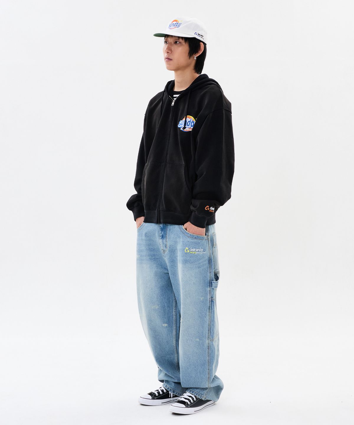 위캔더스(WKNDRS) WKNDRS x Krackerhouse SUNDAY ZIP-UP HOODIE (BLACK)