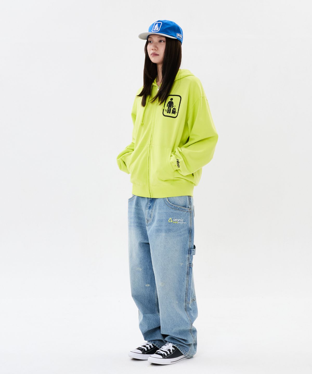 위캔더스(WKNDRS) WKNDRS x Krackerhouse CLEAN SERVICE ZIP-UP HOODIE (NEON)