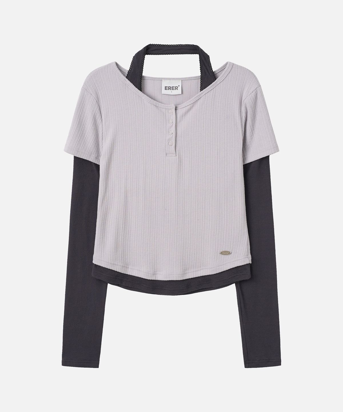 에르에르(ERER) Halter Neck Layered Long Sleeve Gray