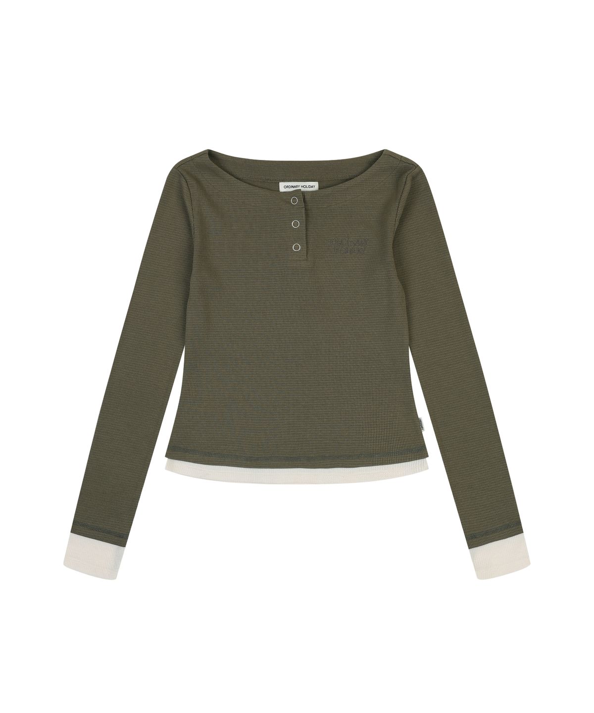 오디너리 홀리데이(ORDINARY HOLIDAY) WAFFLE BUTTON-UP SLIM TOP [KHAKI]