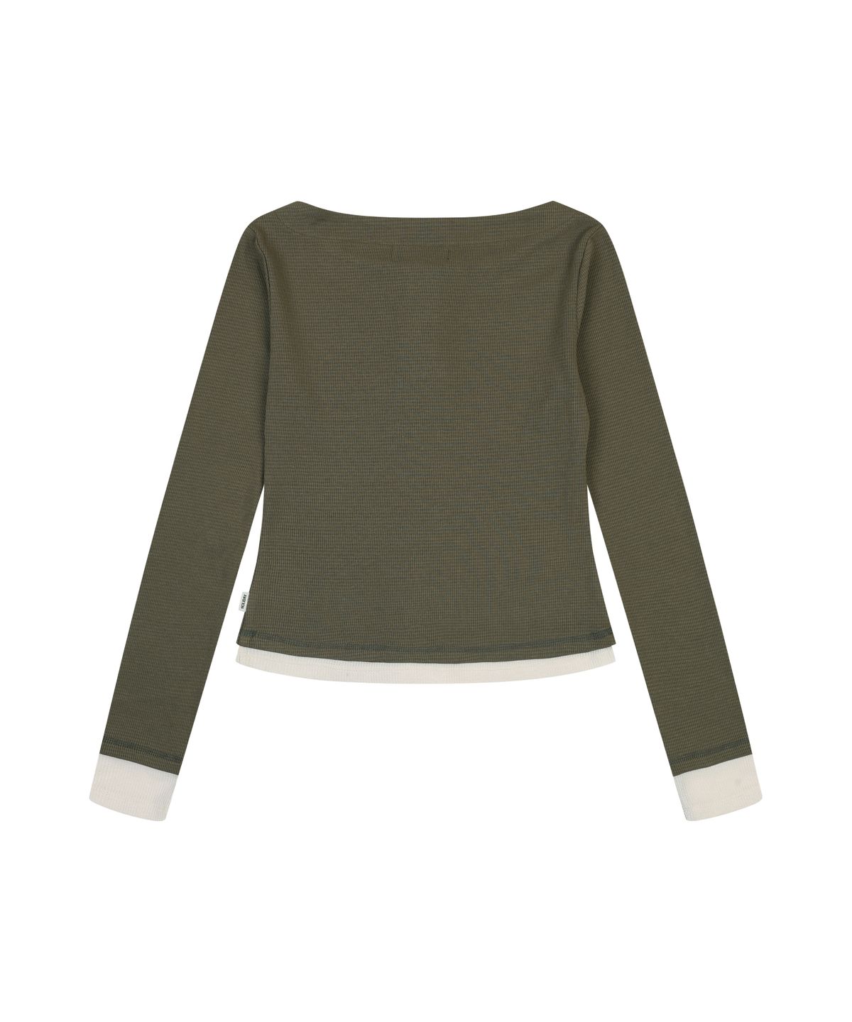 오디너리 홀리데이(ORDINARY HOLIDAY) WAFFLE BUTTON-UP SLIM TOP [KHAKI]