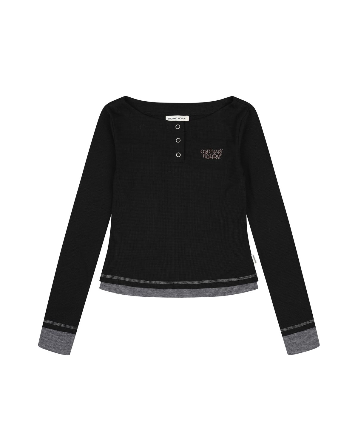 오디너리 홀리데이(ORDINARY HOLIDAY) WAFFLE BUTTON-UP SLIM TOP [BLACK]