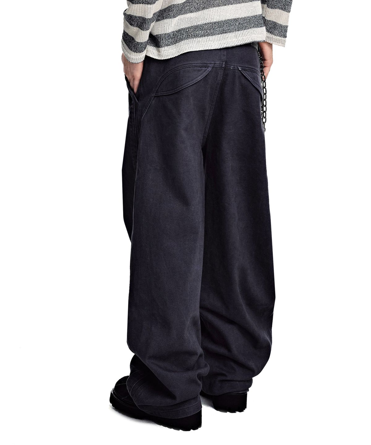 세컨모놀로그(SECONDMONO) [옷미새 미홀 콜라보]Washed Panel Wide Pants [CHARCOAL]_SEPT091CHARCOAL