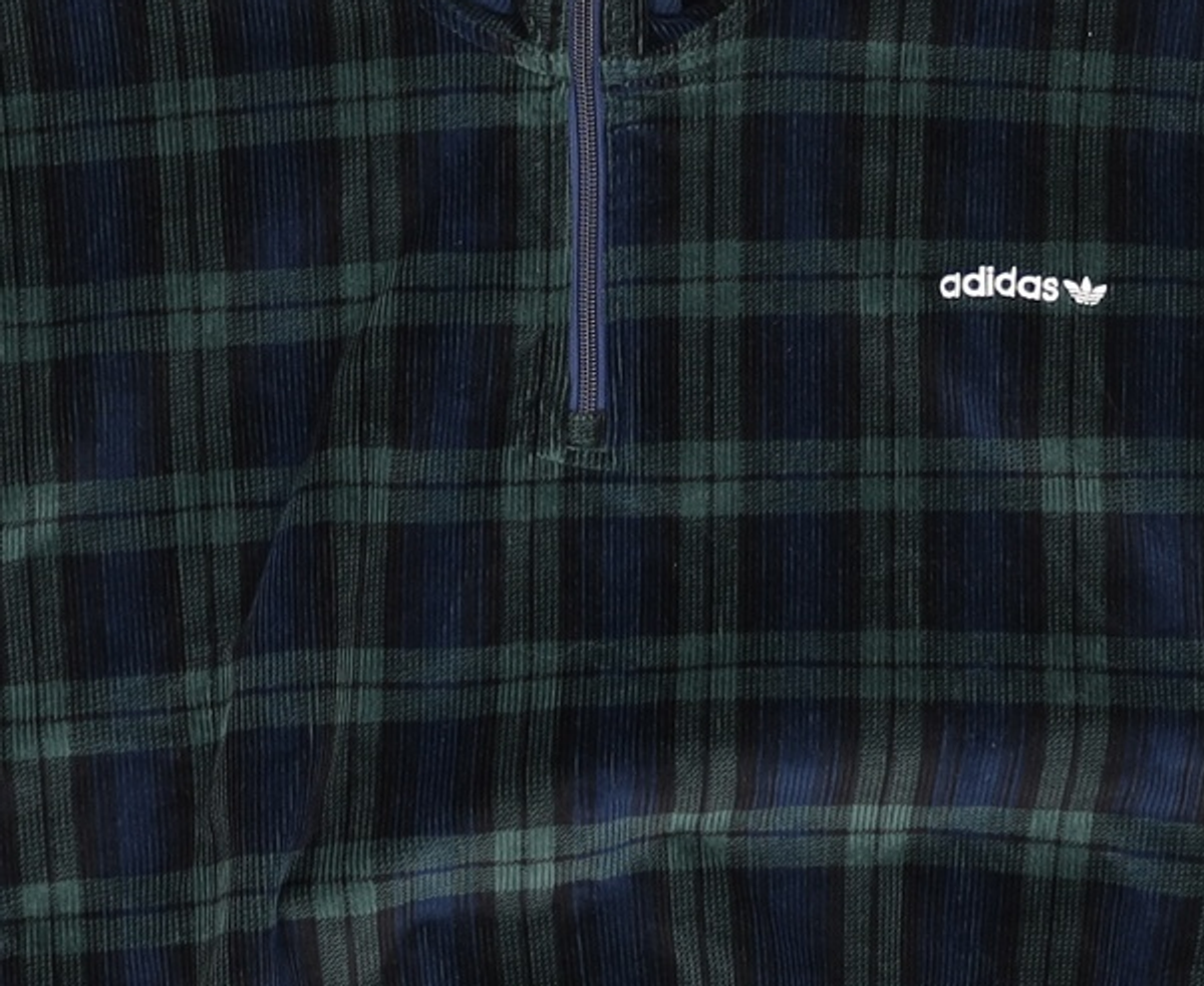 아디다스(ADIDAS) 코듀로이 타탄 하프집업 탑 - 그린:네이비 / IX1054 S