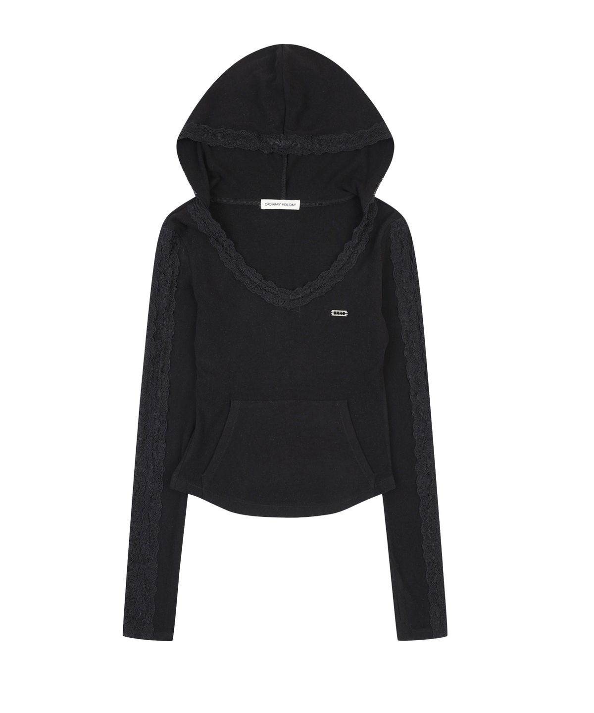 오디너리 홀리데이(ORDINARY HOLIDAY) LACE TRIM HOODIE [BLACK]