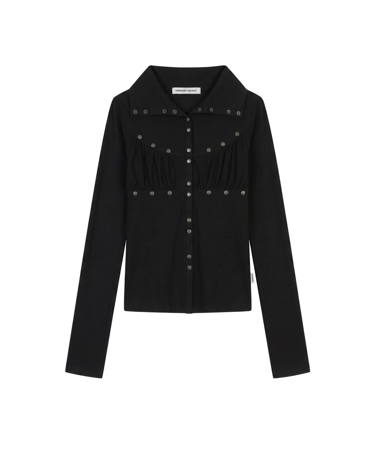 오디너리 홀리데이(ORDINARY HOLIDAY) STUD SHIRRING JERSEY CARDIGAN [BLACK]