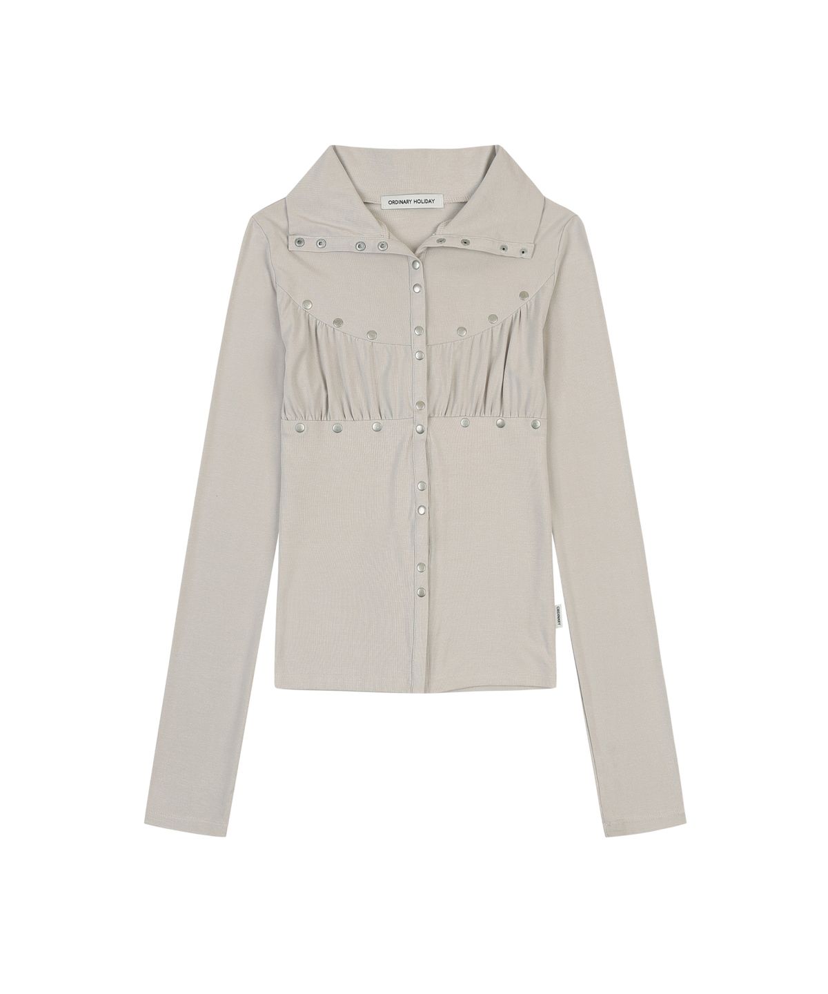 오디너리 홀리데이(ORDINARY HOLIDAY) STUD SHIRRING JERSEY CARDIGAN [BEIGE]