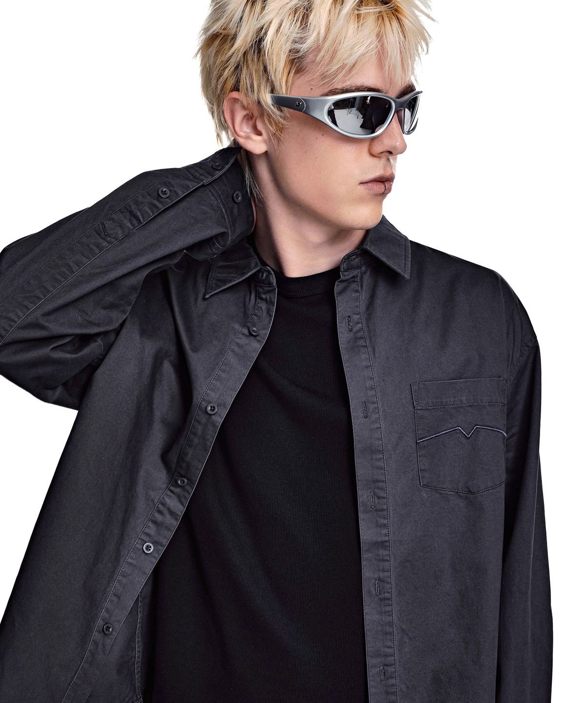 세컨모놀로그(SECONDMONO) [옷미새 미홀 콜라보]Washed Panel Shirt [CHARCOAL]_SESH032CHARCOAL