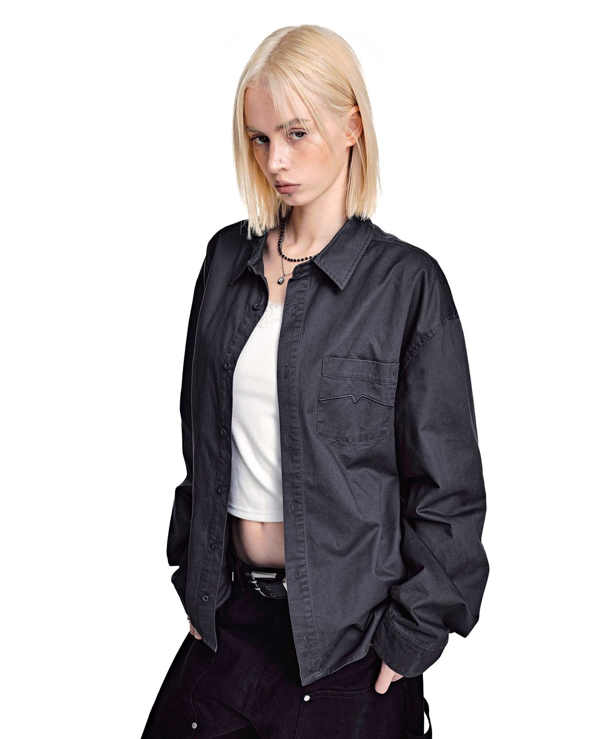 세컨모놀로그(SECONDMONO) [옷미새 미홀 콜라보]Washed Panel Shirt [CHARCOAL]_SESH032CHARCOAL