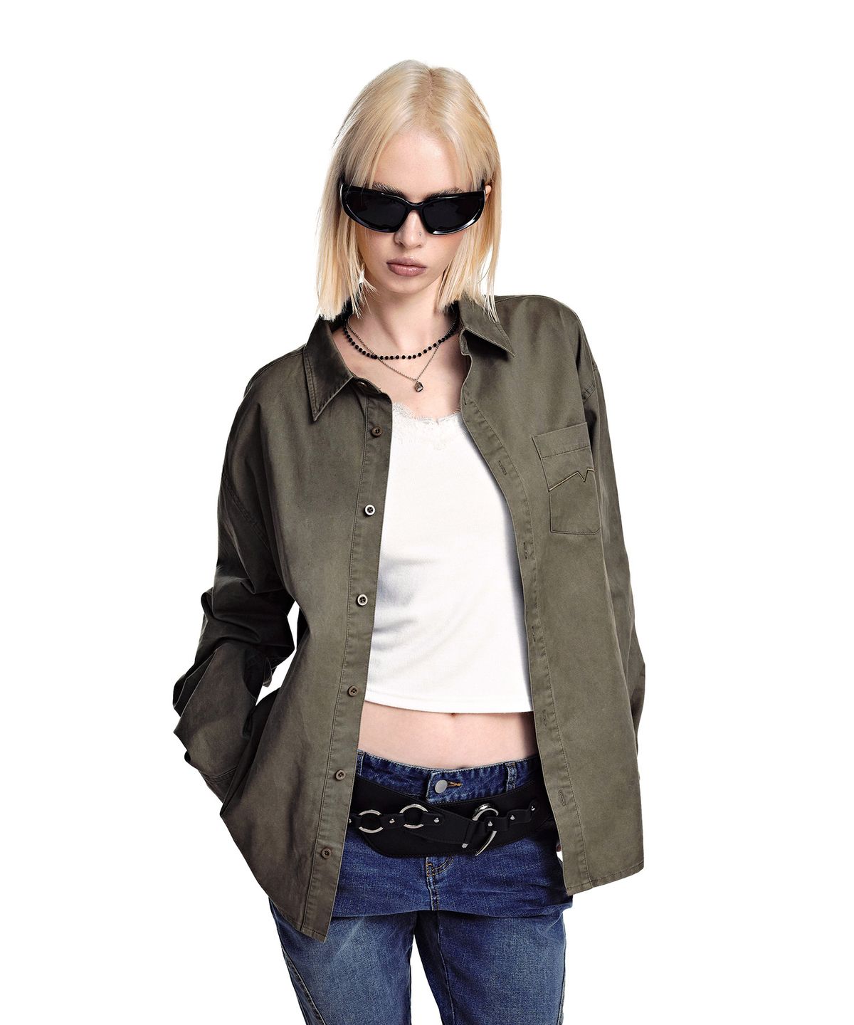 세컨모놀로그(SECONDMONO) [옷미새 미홀 콜라보]Washed Panel Shirt [KHAKI]_SESH032KHAKI