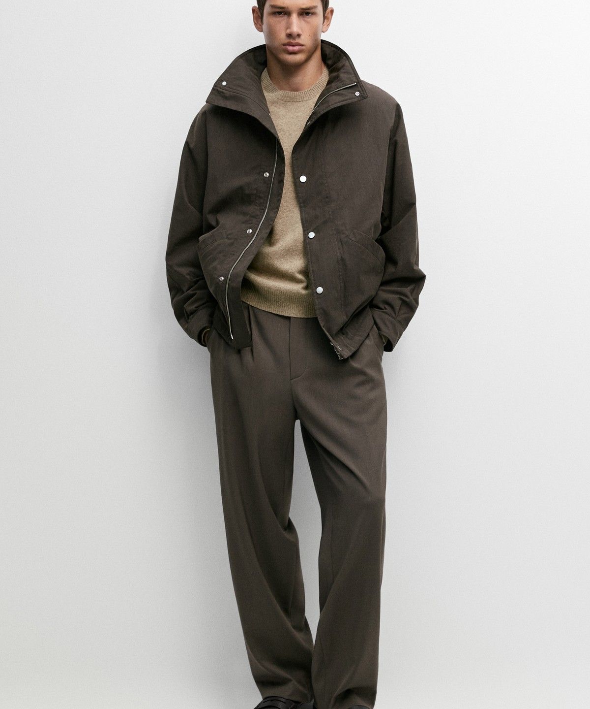 마시모두띠(MASSIMO DUTTI) 코튼 혼방 퍼널넥 재킷